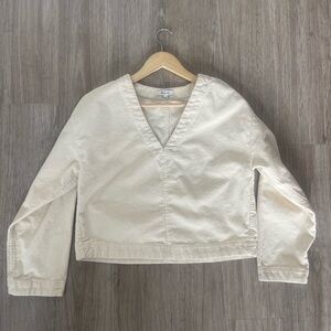 Madewell Cream Corduroy V-Neck Top | 100% Cotton | Cropped Boxy Fit | Size M